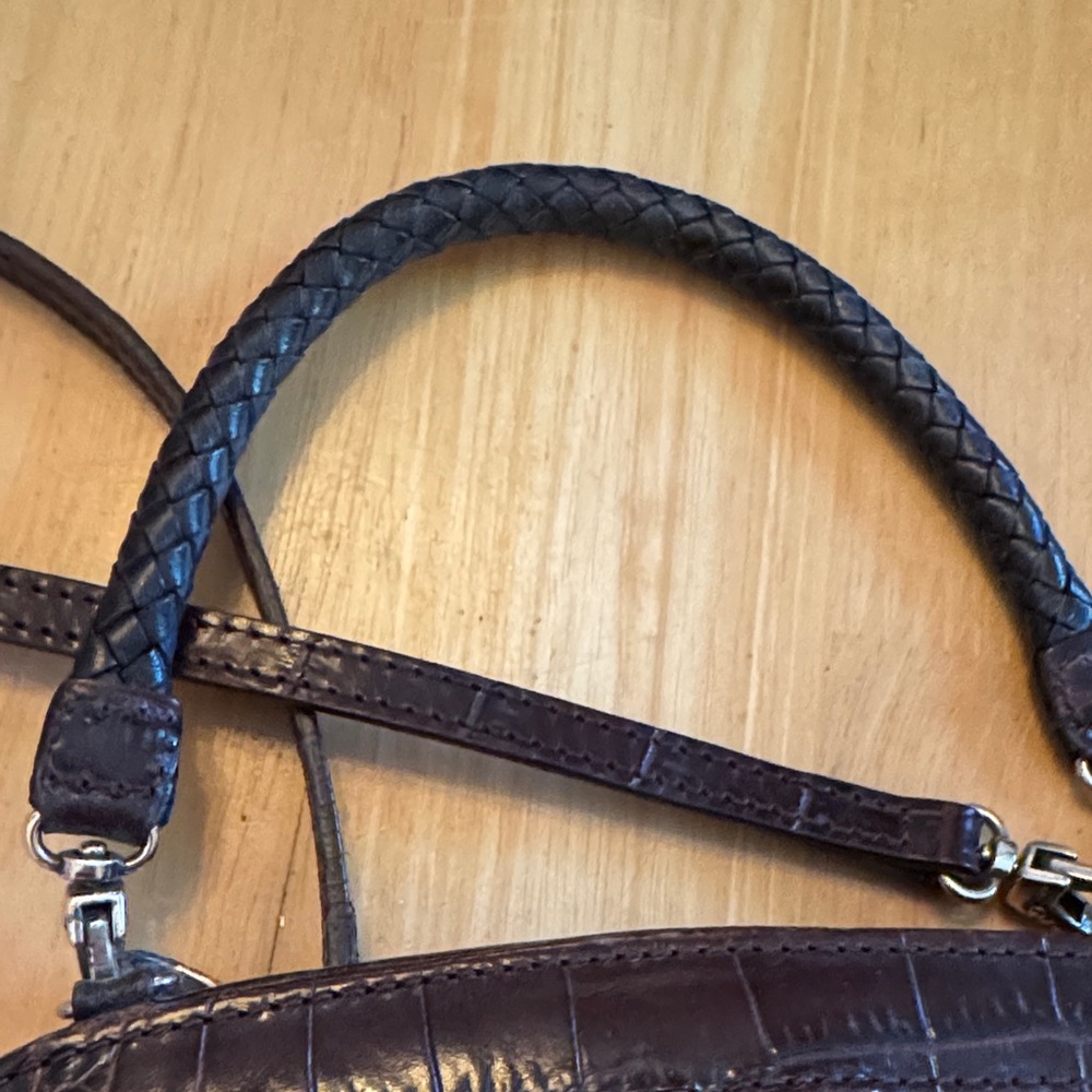 Brighton Mini Embossed Leather Bag in Dark Brown Purse Crossbody Handbag - Picture 6 of 9